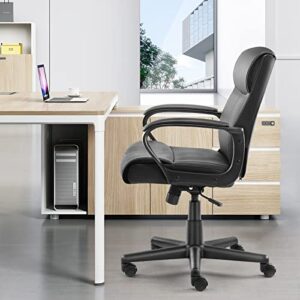 Mid-Back Office Computer Desk Chair with Armrests, Adjustable Height, 360-Degree Swivel, Lumbar Support, PU Leather, Black