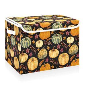 cataku pumpkins fall leaves storage bins with lids and handles, fabric large storage container cube basket with lid decorative storage boxes for organizing clothes