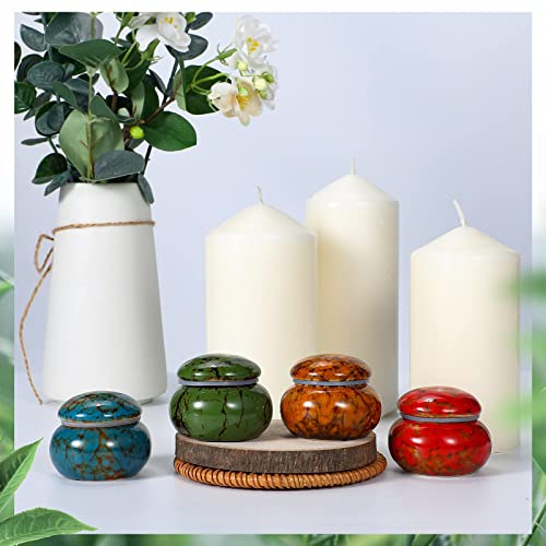 Sieral Set of 4 Small Urns for Human Ashes Cremation Keepsakes 1.6'' Ceramic Keepsake Decorative Memorial Mini with Box and Lining Pet Funeral Container, Colors, Blue, Red, Green, Orange