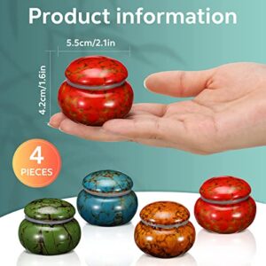 Sieral Set of 4 Small Urns for Human Ashes Cremation Keepsakes 1.6'' Ceramic Keepsake Decorative Memorial Mini with Box and Lining Pet Funeral Container, Colors, Blue, Red, Green, Orange
