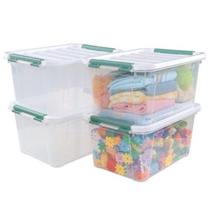ponpong 20 quart clear plastic storage tote, plastic storage boxes with lids, pack of 4