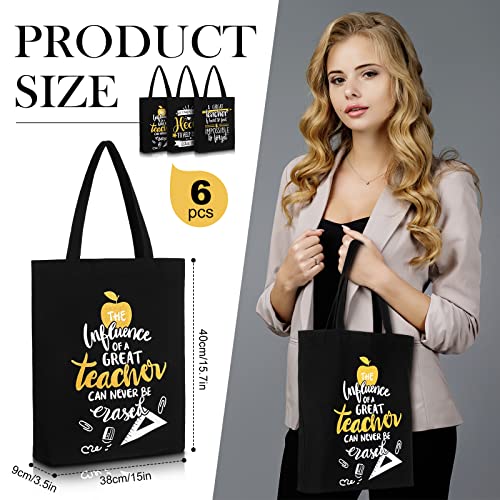 6 Pcs Teacher Tote Bag, Teacher Appreciation Gifts for Women, Teacher Appreciation Canvas Totes Bag, Teachers Gifts for Teachers Graduation Thanksgiving Day Christmas Gifts Teacher End of Year Gifts