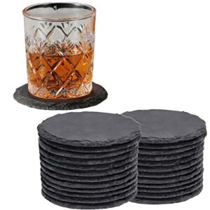 maprial 24 pieces slate coasters, 4 inch round coasters for drinks rustic coasters set black stone coasters bulk with anti-scratch backing for bar, housewarming gifts, diy, home decor, table, cup