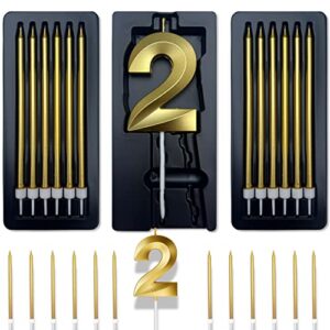 comluge 5.5 inch gold number 2 birthday candle 12 pcs 5.2 inch gold tall long birthday candles (2, gold)