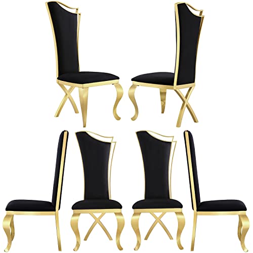 ACEDÉCOR 7 Piece Dining Table Set, Modern Dining Room Table with Gold Stainless Steel Metal U-Base, 6 Black Velvet Dining Chairs with Gold Legs(1 Table + 6 Black Velvet Dining Chairs)