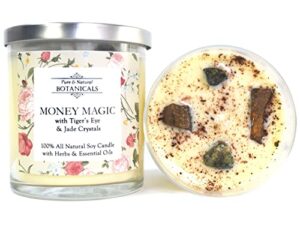 money magic pure & natural soy candle 10 oz 100% all natural & non toxic with crystals, herbs & essential oils. | prosperity, wealth, & abundance rituals | wiccan pagan