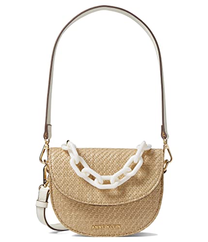 Anne Klein Mini Convertible Shoulder Bag with Resin Chain, Straw Weave/Anne White/Anne White