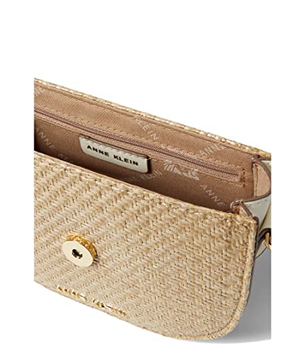 Anne Klein Mini Convertible Shoulder Bag with Resin Chain, Straw Weave/Anne White/Anne White