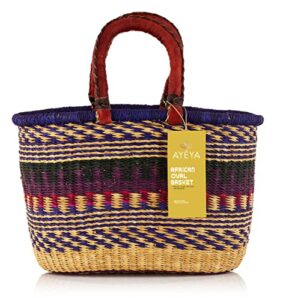 handwoven african grass basket, oval style- flat bottom with 2 handles fair trade