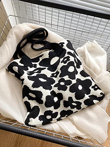 ENBEI Women's tote bags aesthetic Shoulder Handbags Hand crocheted Bags large Shoulder Shopping Bag large satchel cute Bag （flowers）