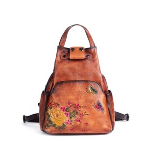 seegeeneey women leather backpack purse (brown)