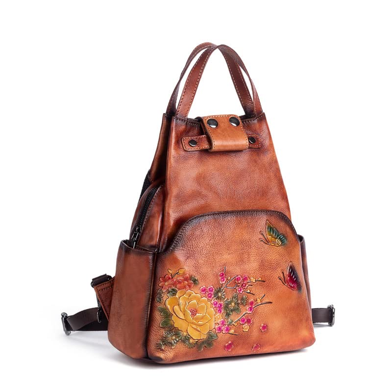 seegeeneey Women Leather Backpack Purse (Brown)