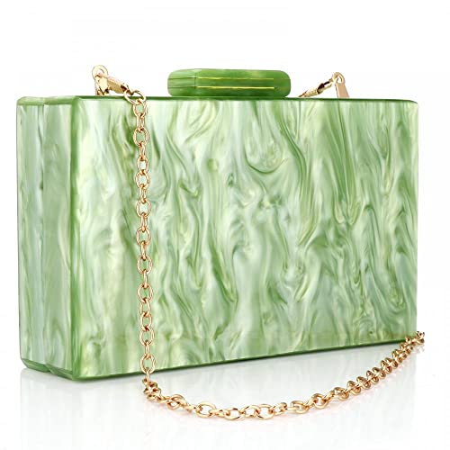 Marbling Green Acrylic Evening Bag Lady Clutch Purse Elegant Party Box Clutch Crossbody Bag for Prom Banquet Daily (Green)