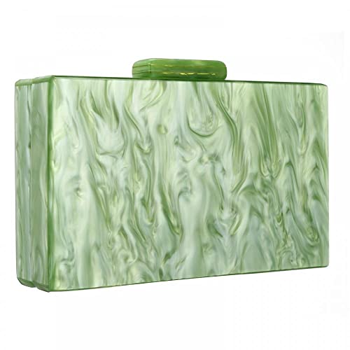 Marbling Green Acrylic Evening Bag Lady Clutch Purse Elegant Party Box Clutch Crossbody Bag for Prom Banquet Daily (Green)