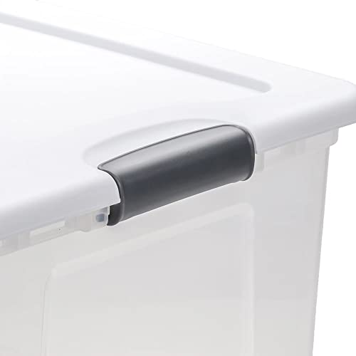 35L PP Plastic Storage Bin Tote Organizing Container With Wheels and Lid, Stackable and Nestable Snap Lid Plastic Storage Bin, Set of 4.