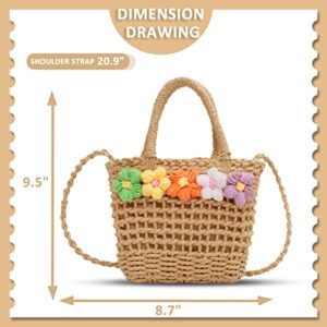 QTKJ Straw Bag Beach Bag small crossbody bags for women Bohemian Handmade Flowers Woven Bag(Khaki)