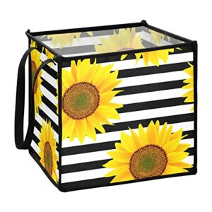 keepreal sunflower black and white stripes cube storage bin with handles, large collapsible organizer storage basket for home decorative(1pack,10.6 x 10.6 x 10.6 in)