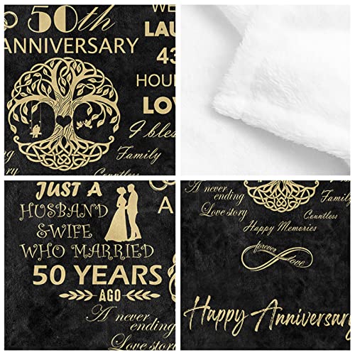 50th Anniversary Blanket Gifts,50th Golden Wedding Anniversary Couple Gifts for Husband Wife 50th Anniversary Decorations Valentine Wedding Romantic Throw Blanket 60"X 50"