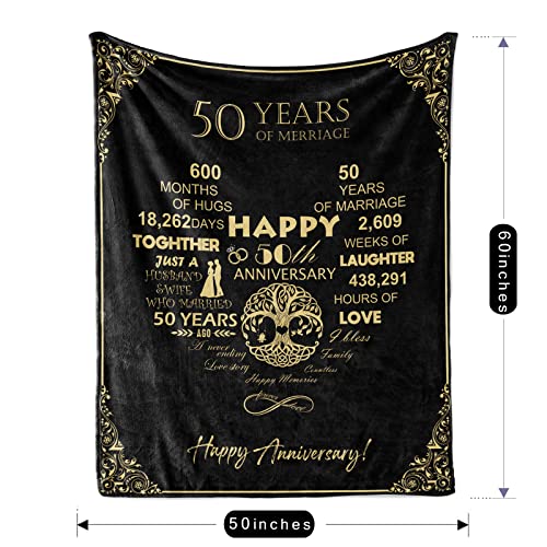 50th Anniversary Blanket Gifts,50th Golden Wedding Anniversary Couple Gifts for Husband Wife 50th Anniversary Decorations Valentine Wedding Romantic Throw Blanket 60"X 50"