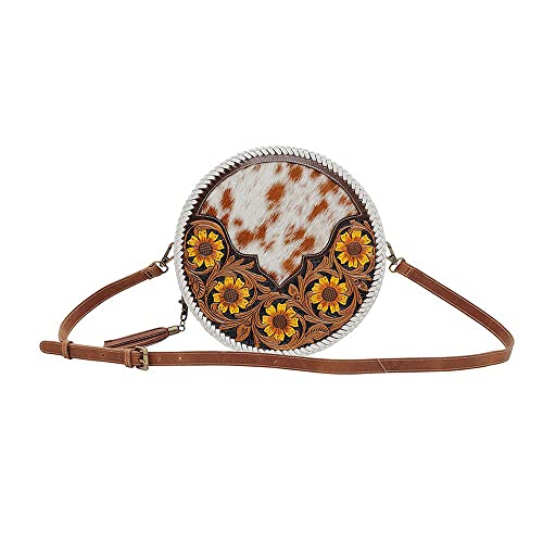 Western Leather Round Bag for Women - Crossbody Purse Shoulder Bag Marigold