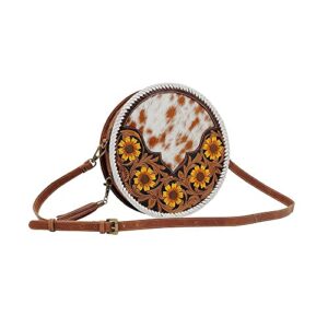 Western Leather Round Bag for Women - Crossbody Purse Shoulder Bag Marigold