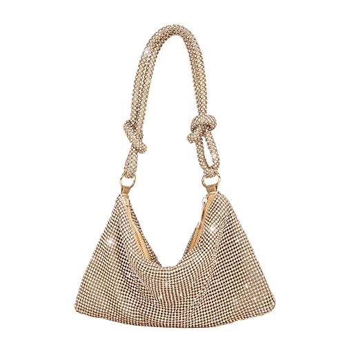 Rhinestone Clutch Bag Hobo Bag, Women Shiny Purse Evening Handbag Underarm Shoulder Bags for Dinner