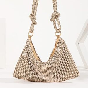 Rhinestone Clutch Bag Hobo Bag, Women Shiny Purse Evening Handbag Underarm Shoulder Bags for Dinner