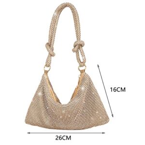 Rhinestone Clutch Bag Hobo Bag, Women Shiny Purse Evening Handbag Underarm Shoulder Bags for Dinner