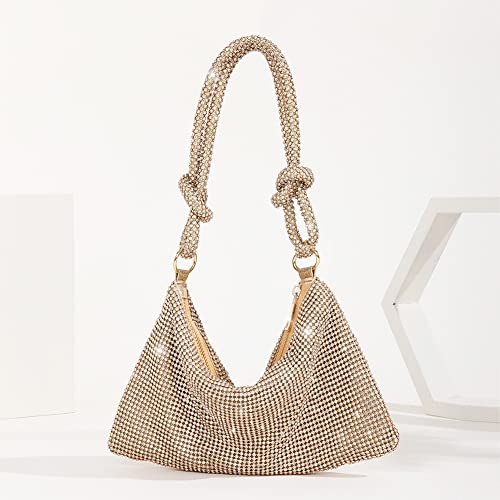 Rhinestone Clutch Bag Hobo Bag, Women Shiny Purse Evening Handbag Underarm Shoulder Bags for Dinner