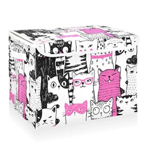 cataku cute cat funny storage bins with lids and handles, fabric large storage container cube basket with lid decorative storage boxes for organizing clothes