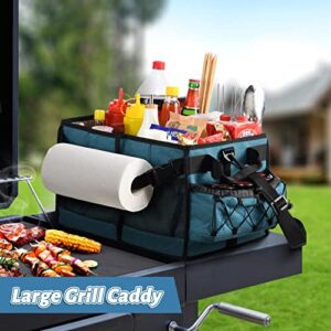 Lorbro Large Grill and Picnic Caddy with Condiment Pocket, BBQ Organizer with Paper Towel Holder for Utensil, Grilling Tool, Collapsible Picnic Basket for Camping, Barbecue, Outdoor Parties, RV