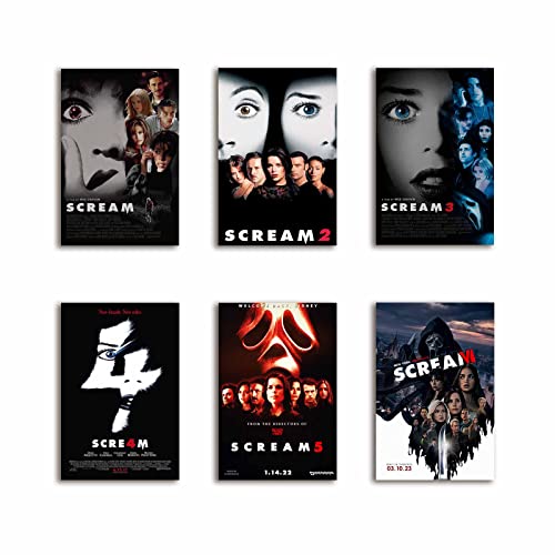 Scream 1-6 Poster Horror Movie Poster A Set of 6 Canvas HD Printing Wall Art Living Room Bathroom Bedroom Decoration (Scream,6xUnframed 8x12inch)