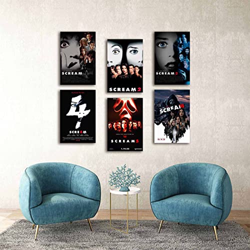 Scream 1-6 Poster Horror Movie Poster A Set of 6 Canvas HD Printing Wall Art Living Room Bathroom Bedroom Decoration (Scream,6xUnframed 8x12inch)