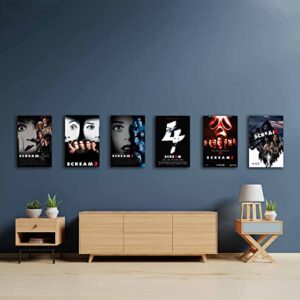 Scream 1-6 Poster Horror Movie Poster A Set of 6 Canvas HD Printing Wall Art Living Room Bathroom Bedroom Decoration (Scream,6xUnframed 8x12inch)