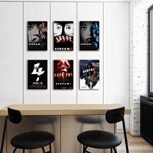 Scream 1-6 Poster Horror Movie Poster A Set of 6 Canvas HD Printing Wall Art Living Room Bathroom Bedroom Decoration (Scream,6xUnframed 8x12inch)