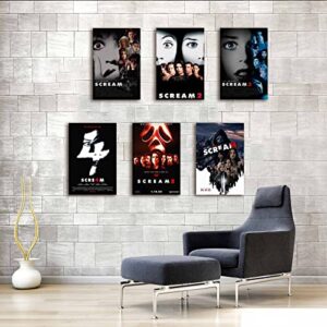 Scream 1-6 Poster Horror Movie Poster A Set of 6 Canvas HD Printing Wall Art Living Room Bathroom Bedroom Decoration (Scream,6xUnframed 8x12inch)