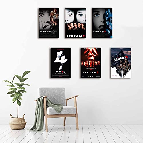 Scream 1-6 Poster Horror Movie Poster A Set of 6 Canvas HD Printing Wall Art Living Room Bathroom Bedroom Decoration (Scream,6xUnframed 8x12inch)