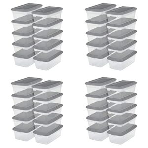 40 pack 6 qt. plastic shoes storage with durable lid, stackable and nestable snap lid bpa-free plastic storage box organizing container with gray lid.