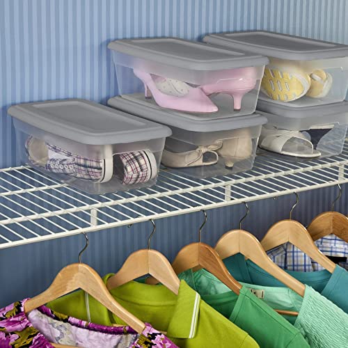 40 Pack 6 Qt. Plastic Shoes Storage With Durable Lid, Stackable and Nestable Snap Lid BPA-Free Plastic Storage Box Organizing Container With Gray Lid.