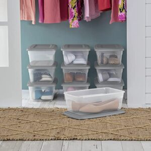 40 Pack 6 Qt. Plastic Shoes Storage With Durable Lid, Stackable and Nestable Snap Lid BPA-Free Plastic Storage Box Organizing Container With Gray Lid.