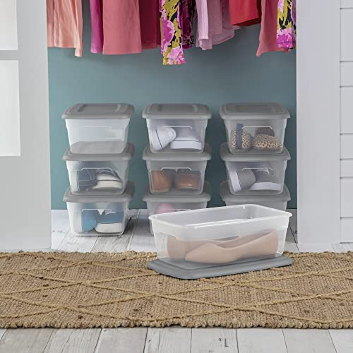 40 Pack 6 Qt. Plastic Shoes Storage With Durable Lid, Stackable and Nestable Snap Lid BPA-Free Plastic Storage Box Organizing Container With Gray Lid.