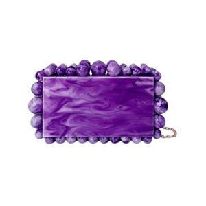 genda 2archer women acrylic evening clutch shoulder bag marble square box bead purses for wedding party (purple)
