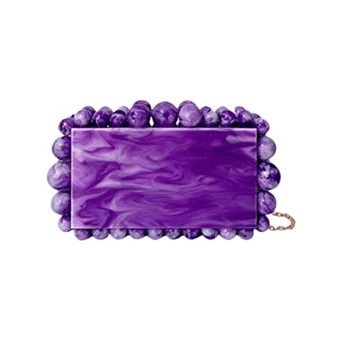 Genda 2Archer Women Acrylic Evening Clutch Shoulder Bag Marble Square Box Bead Purses for Wedding Party (Purple)