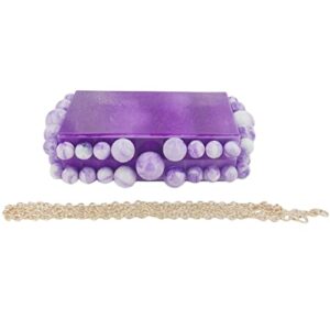 Genda 2Archer Women Acrylic Evening Clutch Shoulder Bag Marble Square Box Bead Purses for Wedding Party (Purple)