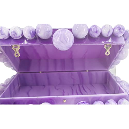 Genda 2Archer Women Acrylic Evening Clutch Shoulder Bag Marble Square Box Bead Purses for Wedding Party (Purple)