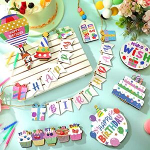 11 Pcs Birthday Tiered Tray Decor Farmhouse Tiered Tray Decor for Birthday Decor Colorful Birthday Party Supplies Wooden Happy Bday Table Decorations (Cake Style)