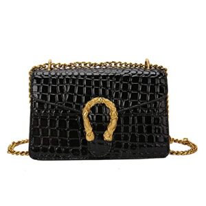 qiayime quilted crossbody shoulder bag for women fashion denim leather handbag chain messenger satchel purse evening bag (crocodile black)