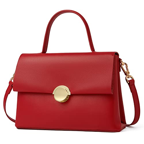 Top-Handle Handbag Crossbody Bag Stitching Purse for Women Girls Tote Satchel Shoulder Bags(Red)