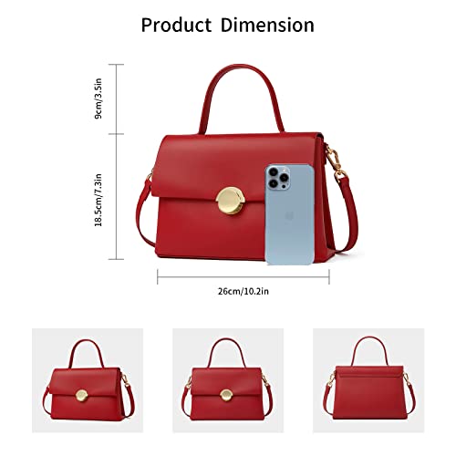 Top-Handle Handbag Crossbody Bag Stitching Purse for Women Girls Tote Satchel Shoulder Bags(Red)