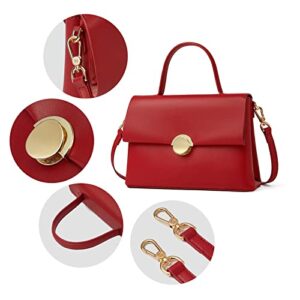 Top-Handle Handbag Crossbody Bag Stitching Purse for Women Girls Tote Satchel Shoulder Bags(Red)